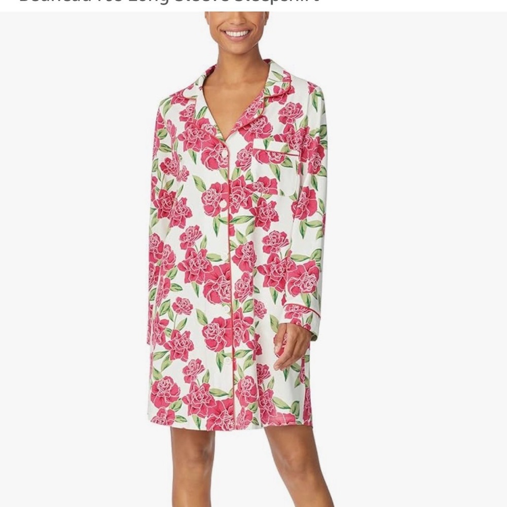 Bed Head pink Floral Print Long Sleeve Nightshirt L